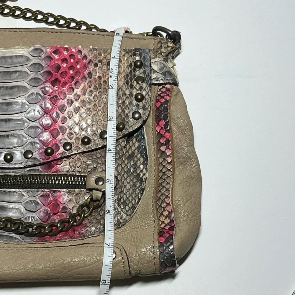 ABACO Paris Made France Leather Python Embossed Chain Crossbody Bag Pink Taupe